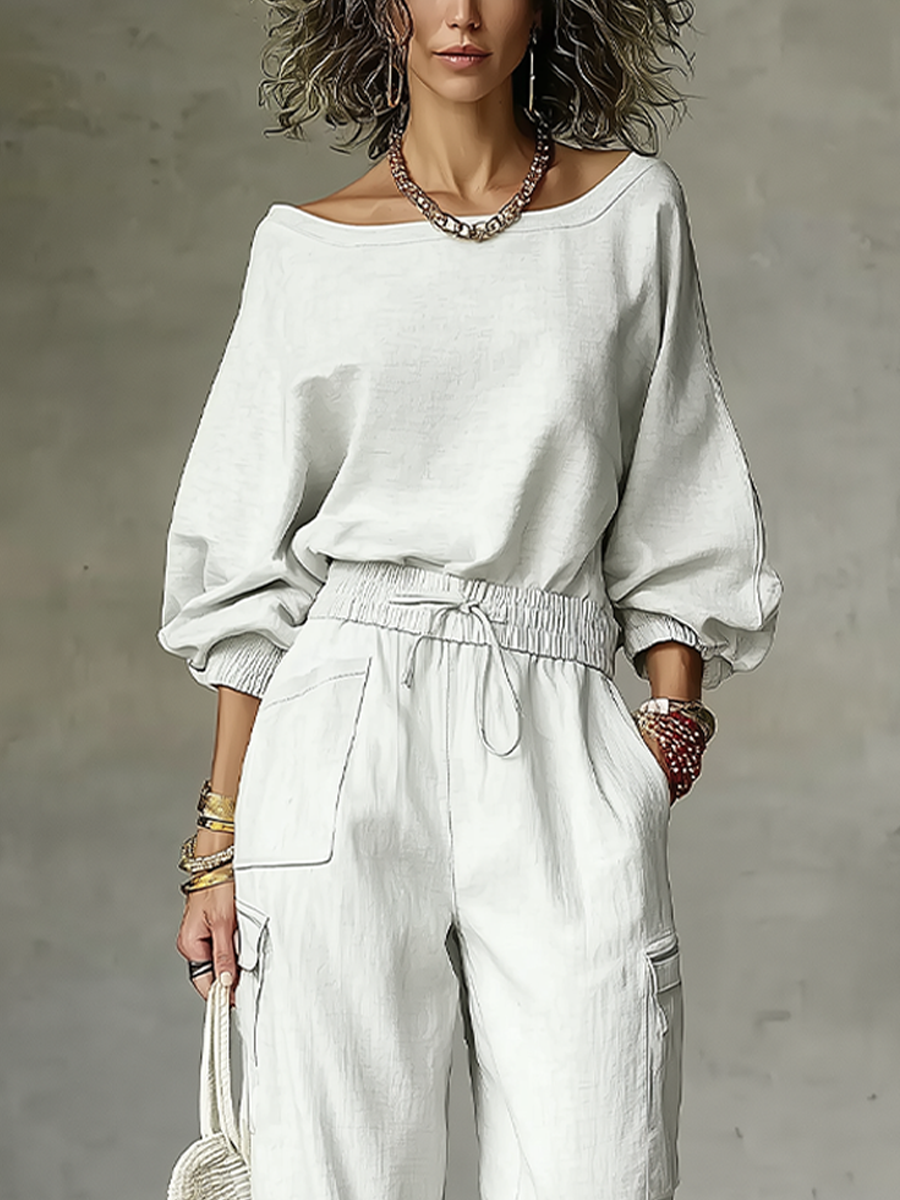Bohemian Linen Top And Cargo Pants Set