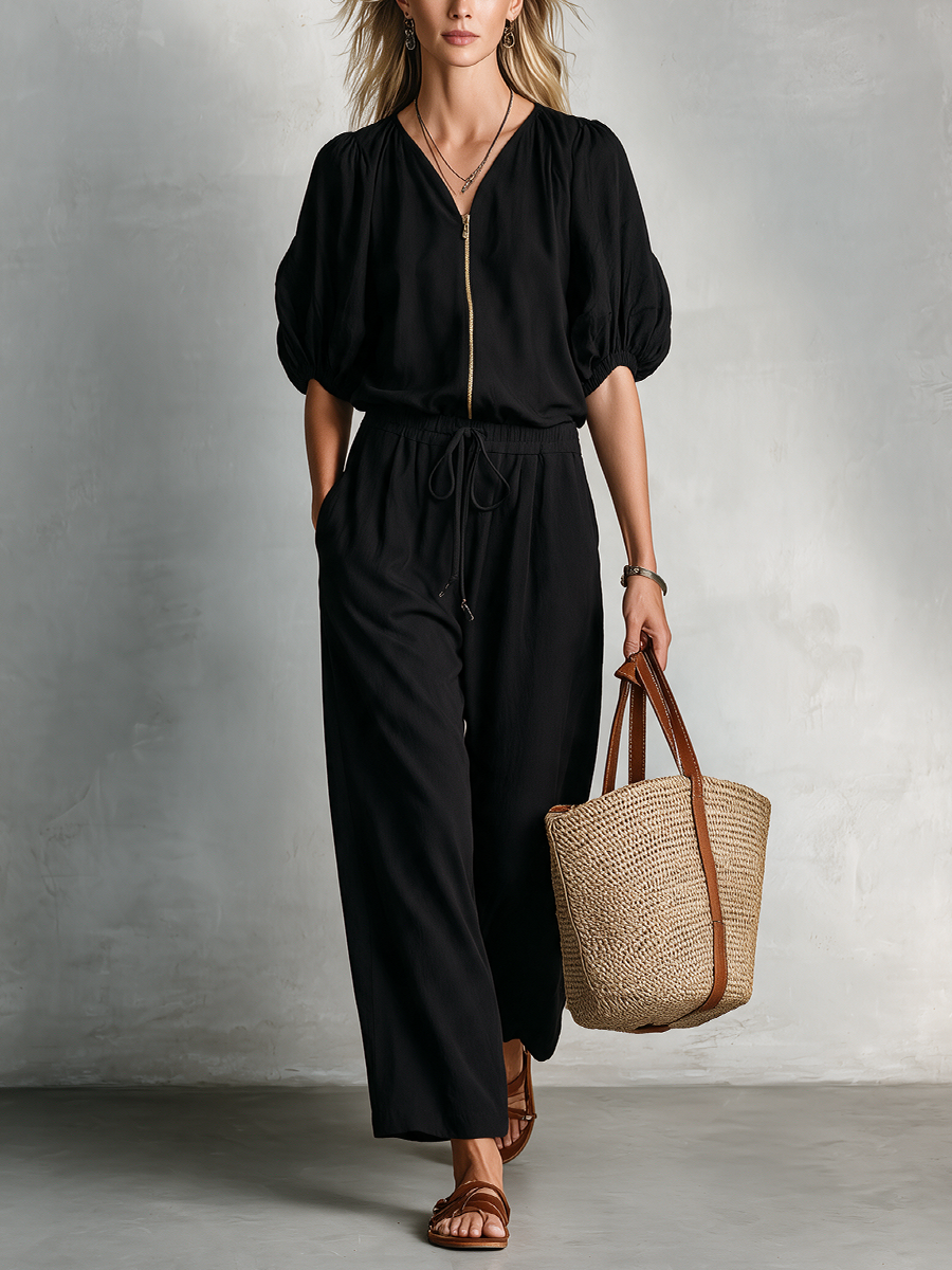 Relaxed Luxe Black Utility Pocket Jumpsuit