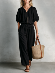 Relaxed Luxe Black Utility Pocket Jumpsuit