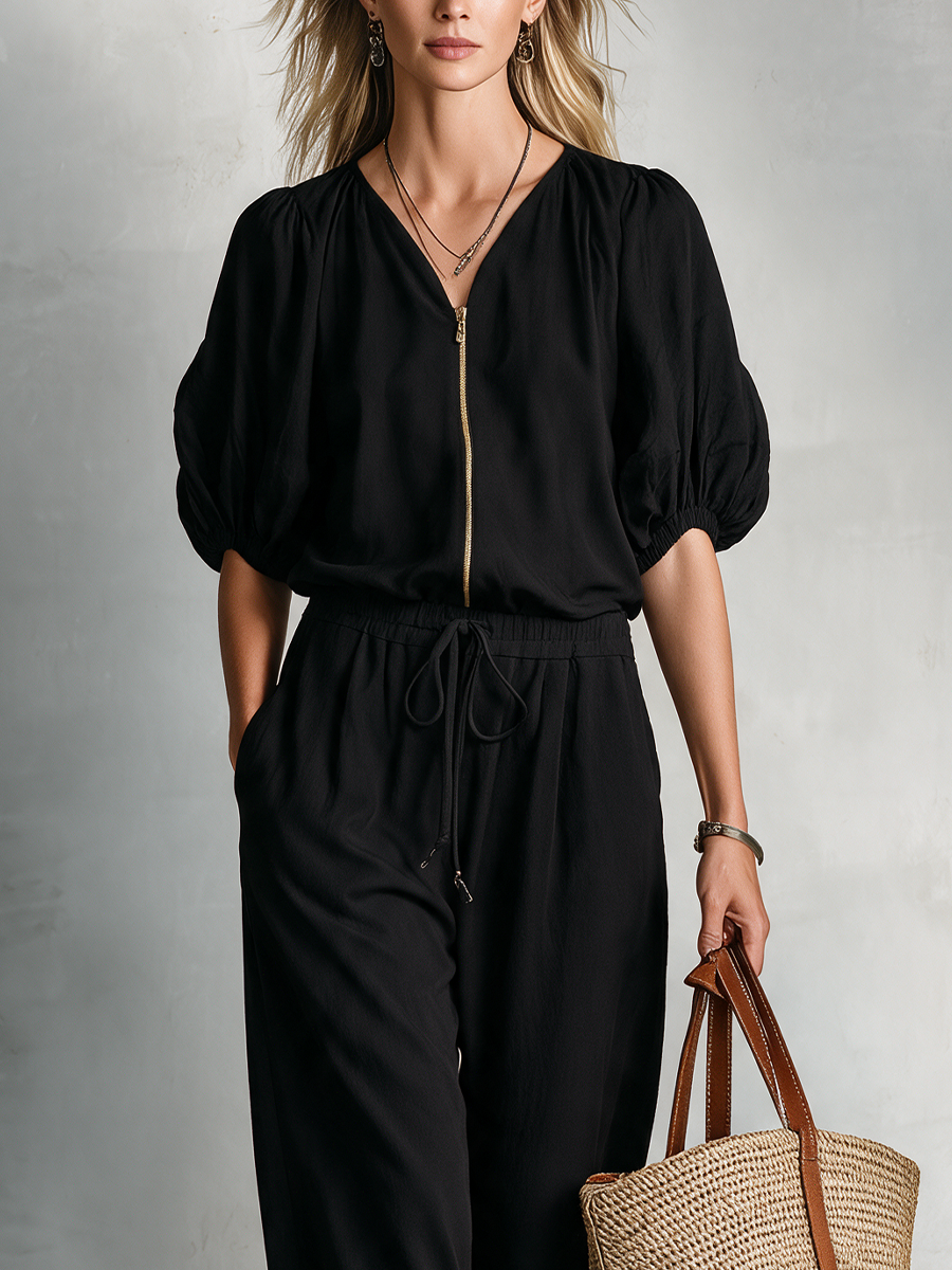 Relaxed Luxe Black Utility Pocket Jumpsuit