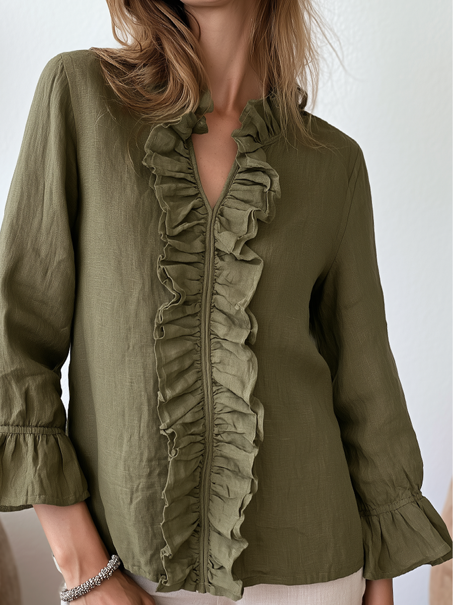 Effortless Chic Linen Gauze Bell Sleeve Top