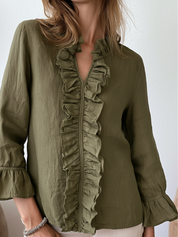 Effortless Chic Linen Gauze Bell Sleeve Top