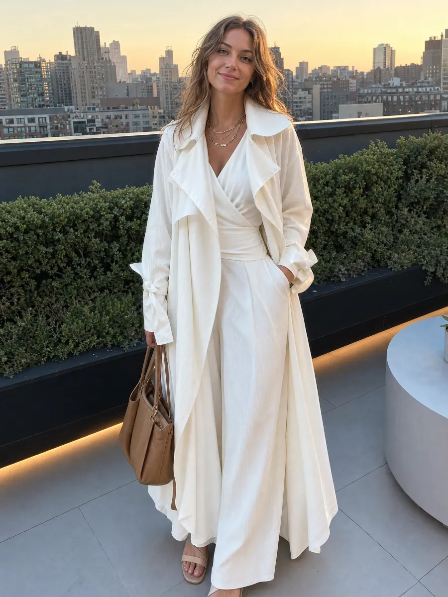 Bohemian Pearl White Trench Coat