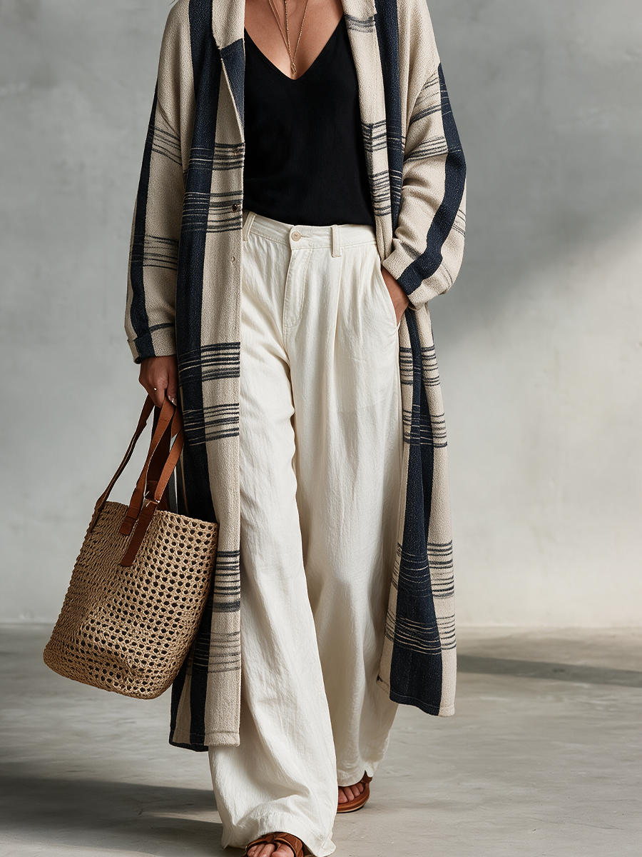 Effortless Boho Oversized Striped Duster Cardigan