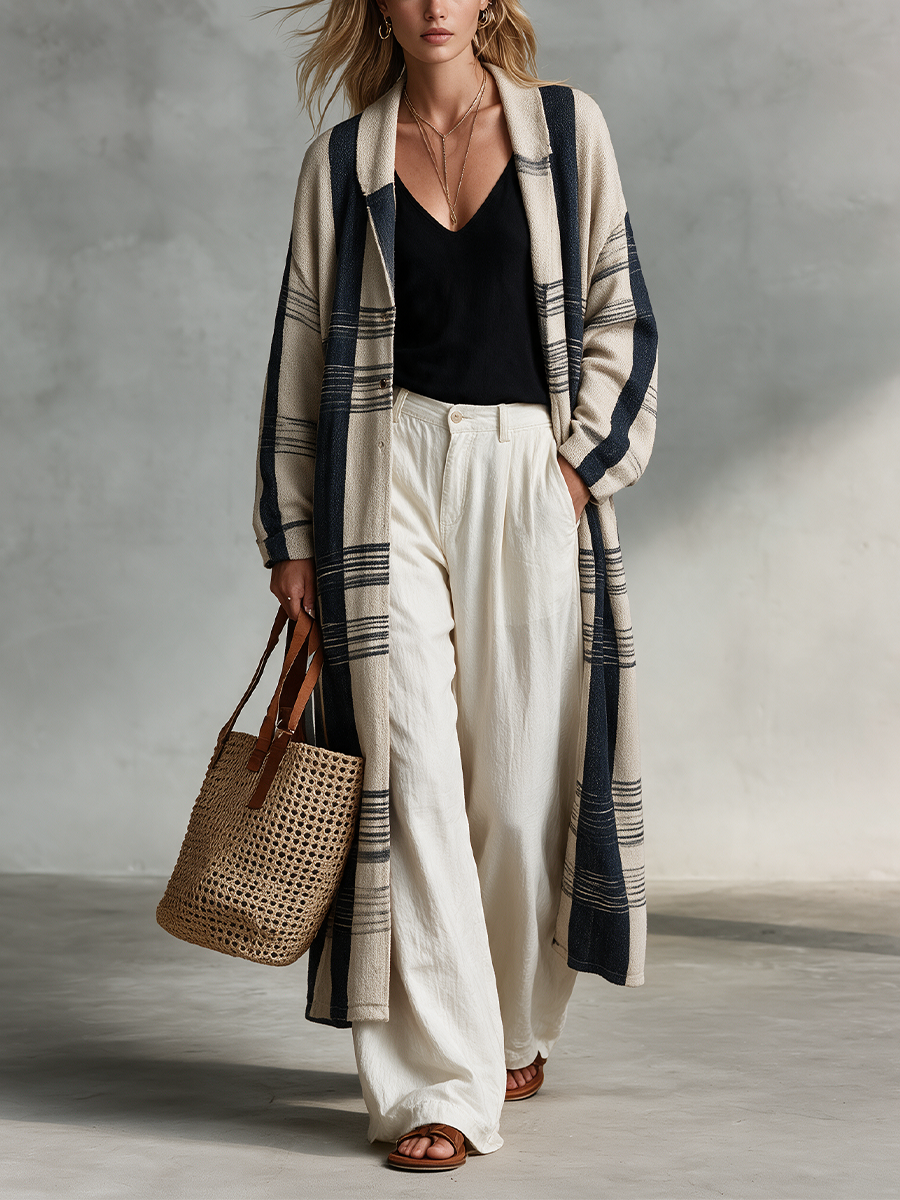 Effortless Boho Oversized Striped Duster Cardigan