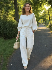 Bohemian Linen Top And Cargo Pants Set