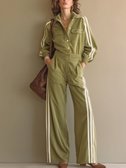 Utility Olive Green Striped Cargo Pant Set