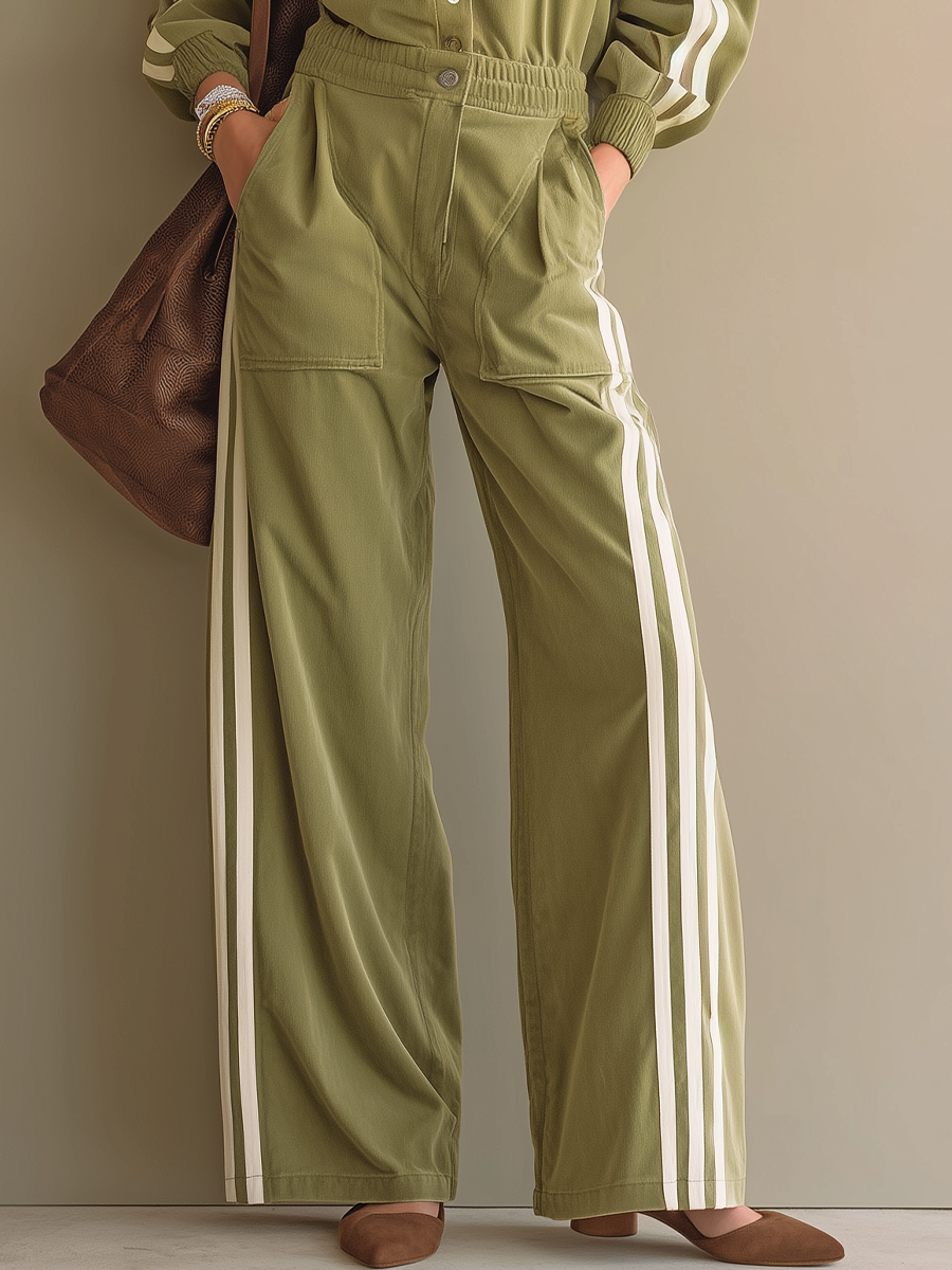 Utility Olive Green Striped Cargo Pant Set