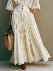 Elegant Ivory Striped Pleated Skirt Set