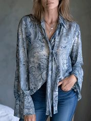 Women's Paisley Print Chiffon Tie Neck Blouse
