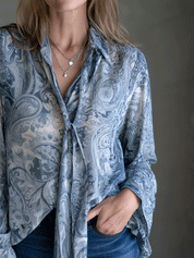 Women's Paisley Print Chiffon Tie Neck Blouse