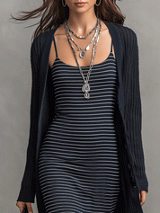 Striped Slip Midi Dress with Knit Cardigan