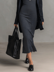 Striped Slip Midi Dress with Knit Cardigan
