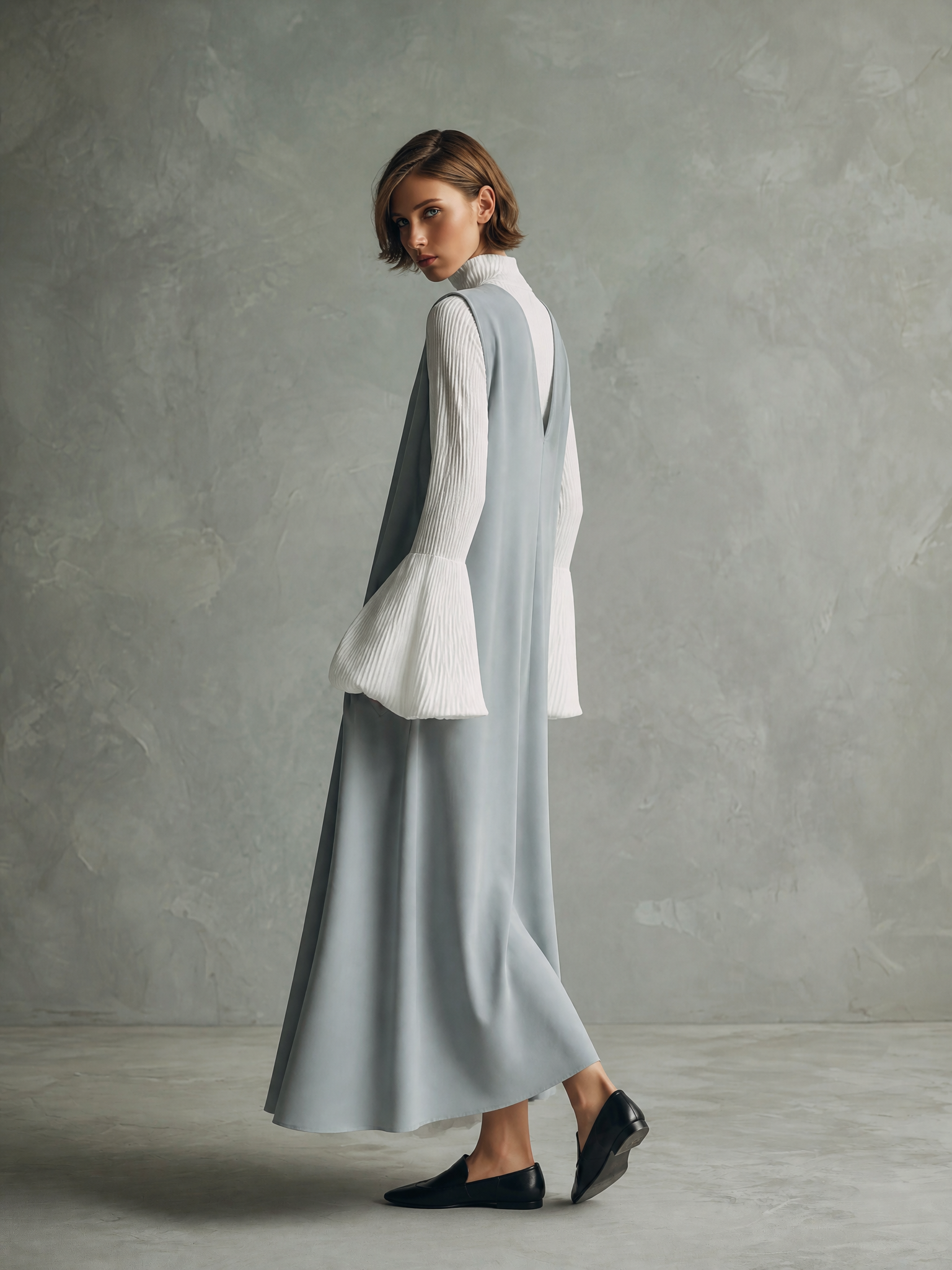 Sleeveless V-Neck Maxi Dress With Layered Turtleneck Top Set