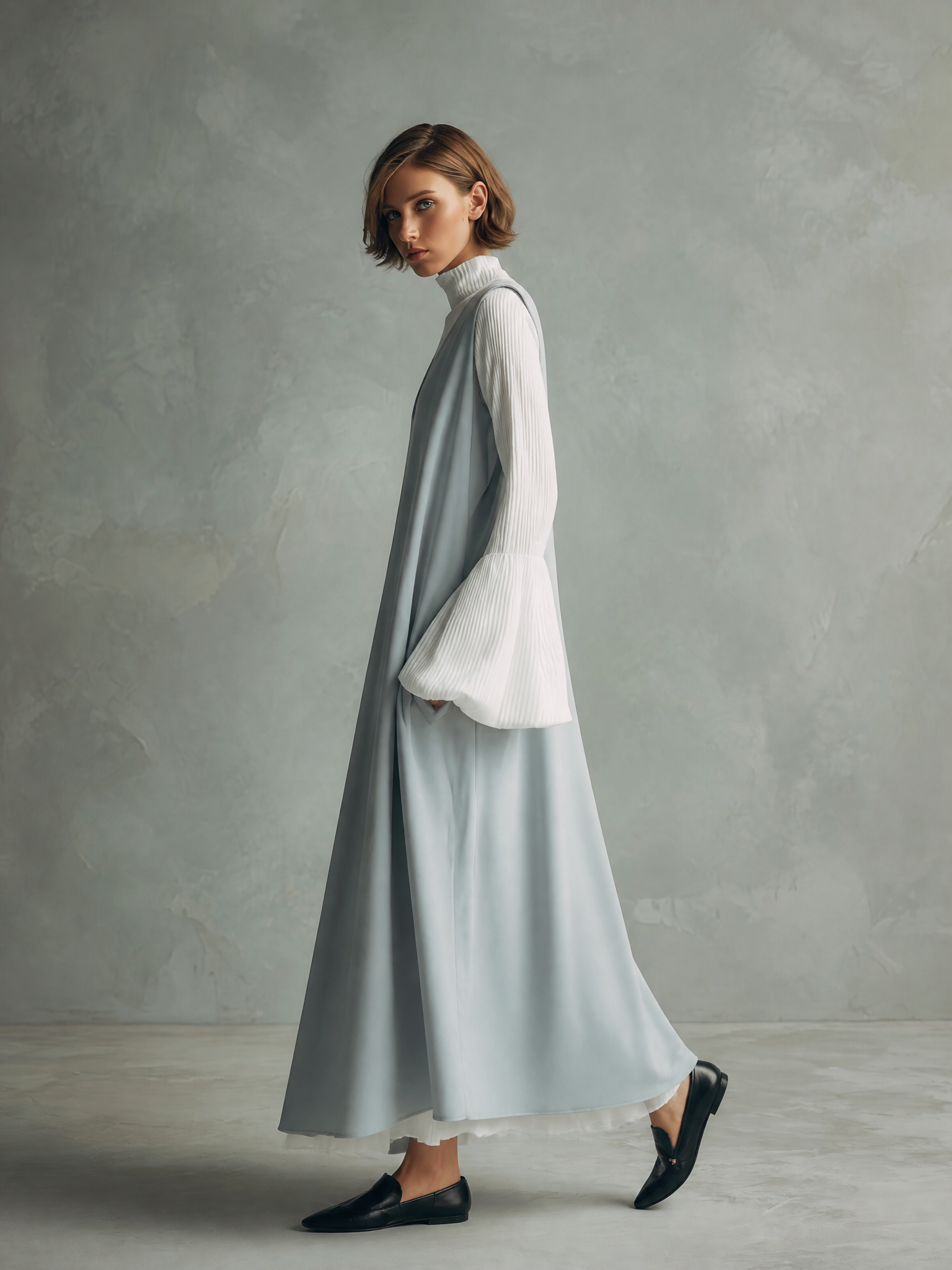 Sleeveless V-Neck Maxi Dress With Layered Turtleneck Top Set