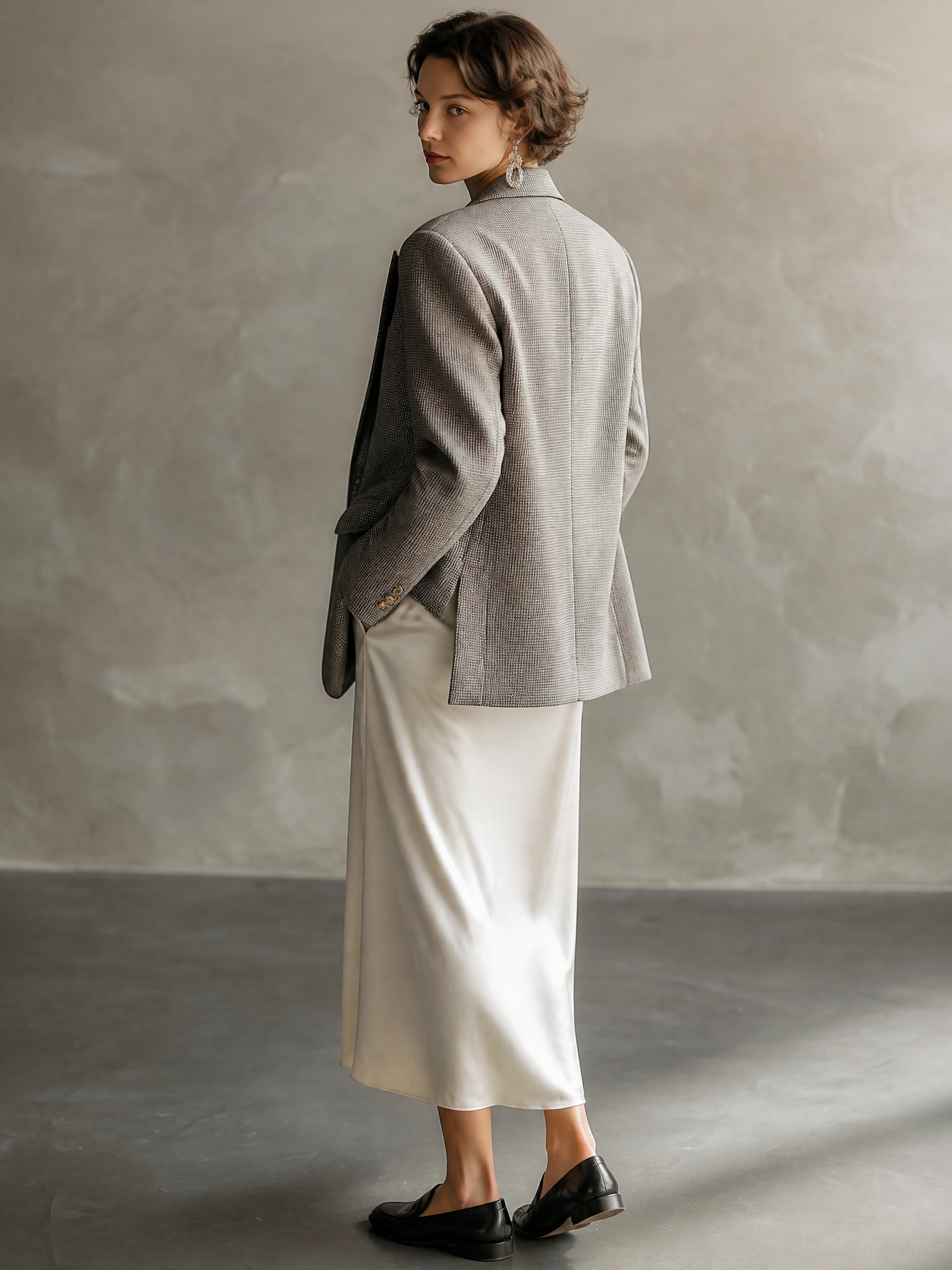 Quiet Luxury Linen Blend Oversized-Fit Grey Tailored Blazer