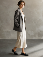 Quiet Luxury Linen Blend Oversized-Fit Grey Tailored Blazer
