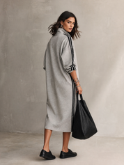 Half-Zip Contrast Stripe Oversized Sweatshirt Midi Dress