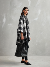 Women's Buffalo Check Poncho Cape Open Front Oversized Wrap Coat