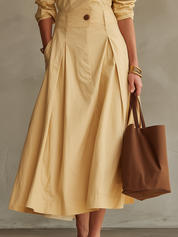 Elegant Cream Off-Shoulder Button Front Midi Dress