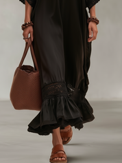 Boho Luxe V-Neck Black Lace Kaftan Maxi Dress
