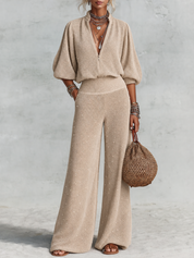 Soft Minimal Pearl Detail Knit Lounge Set