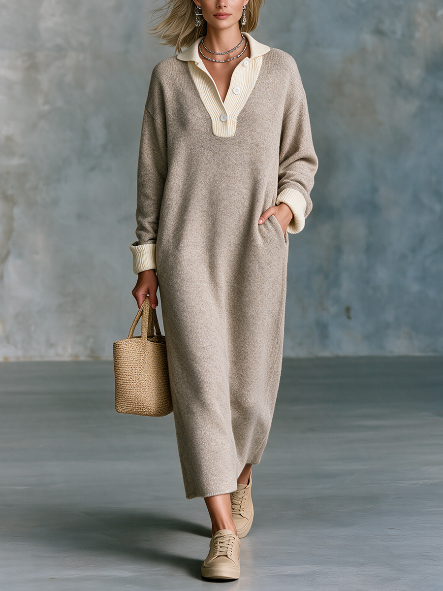Effortless Chic Oversized Sweater Dress With Pockets Maxi Dress