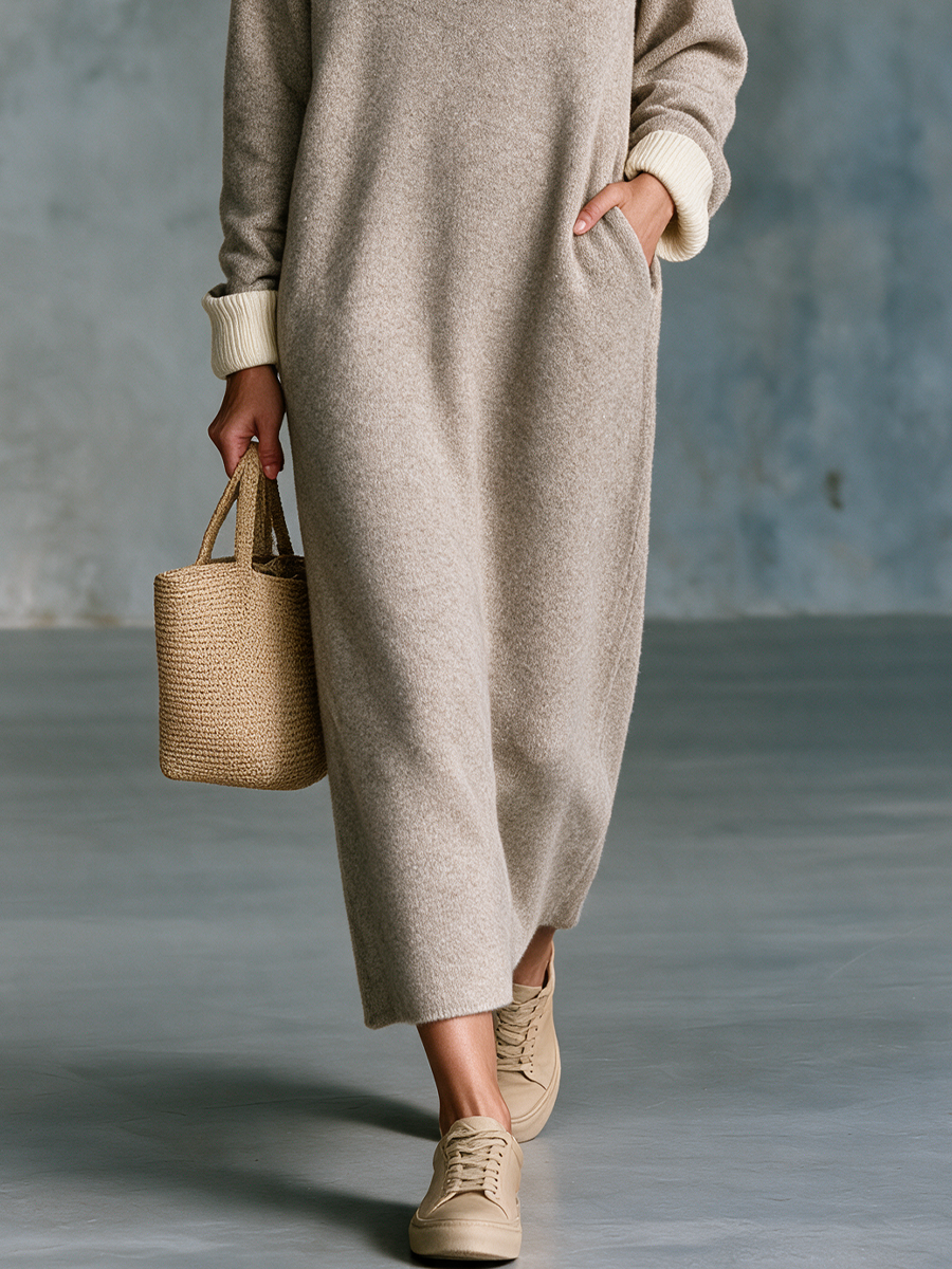 Effortless Chic Oversized Sweater Dress With Pockets Maxi Dress
