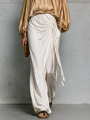 Effortless Evening Gold Draped Top & Tie-Waist Maxi Skirt Set