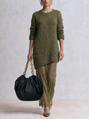 Autumn Bohemian Textured Knit Lace Midi Dress