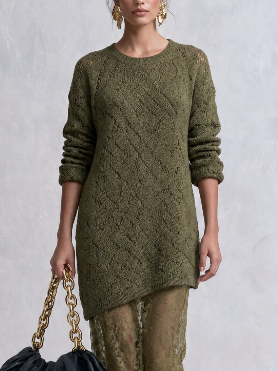 Autumn Bohemian Textured Knit Lace Midi Dress
