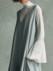 Sleeveless V-Neck Maxi Dress With Layered Turtleneck Top Set