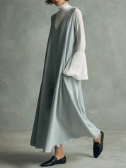 Sleeveless V-Neck Maxi Dress With Layered Turtleneck Top Set