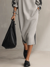 Half-Zip Contrast Stripe Oversized Sweatshirt Midi Dress