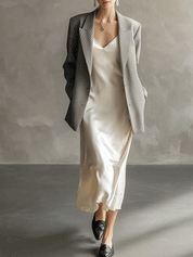 Quiet Luxury Linen Blend Oversized-Fit Grey Tailored Blazer