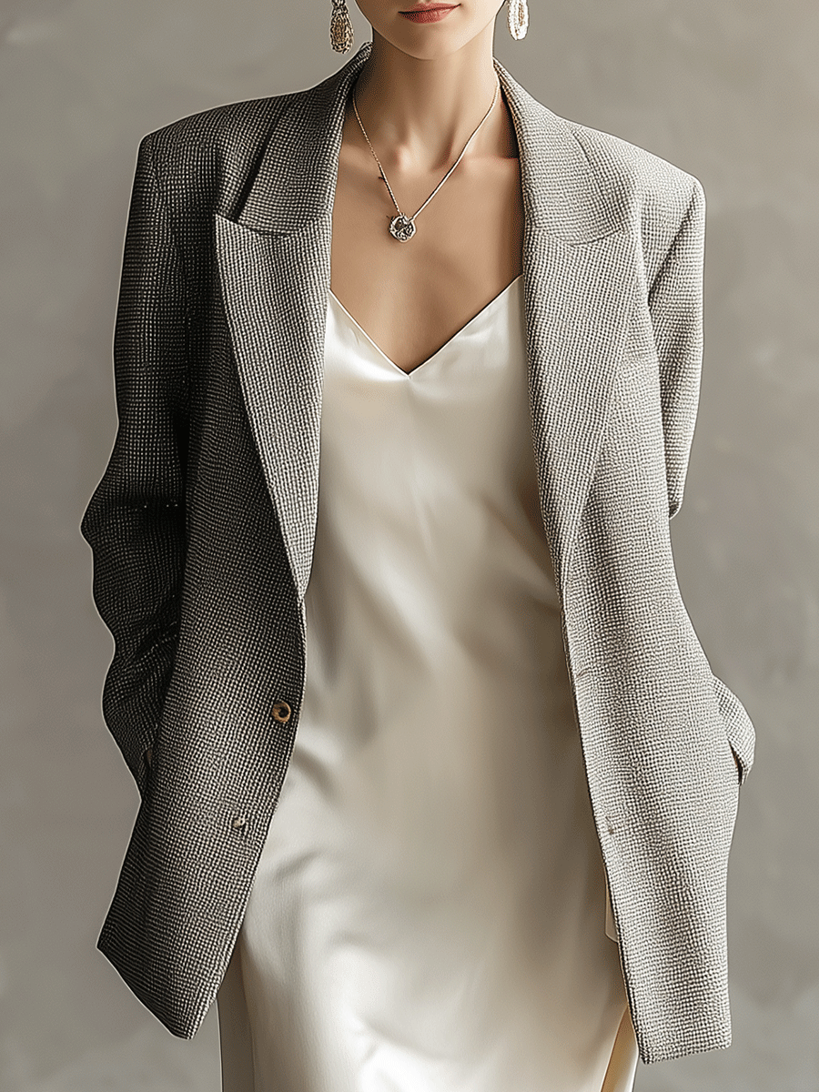 Quiet Luxury Linen Blend Oversized-Fit Grey Tailored Blazer