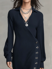 Women's Ribbed Knit Wrap Button Front Slit Midi Dress
