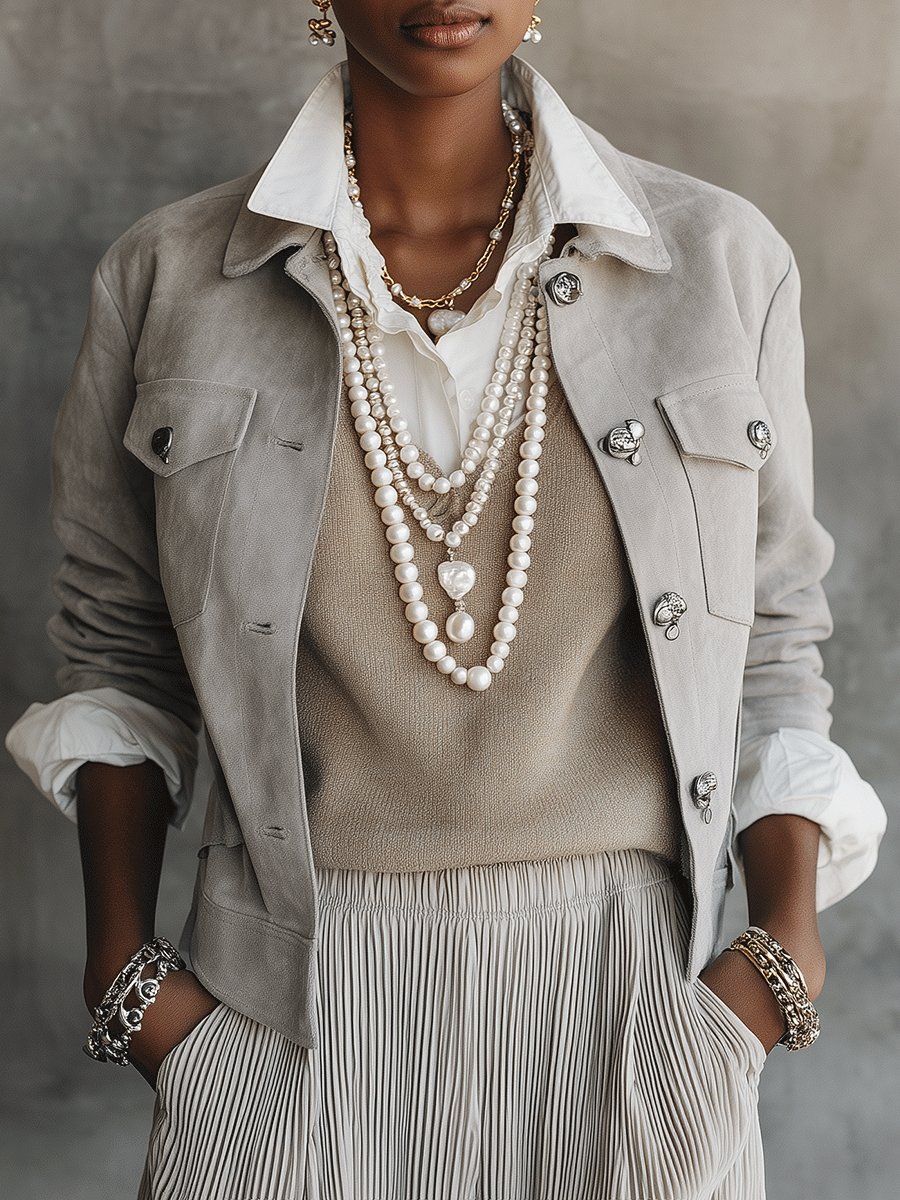 Effortless Chic Linen Blend Oversized-Fit Dove Grey Casual Jacket