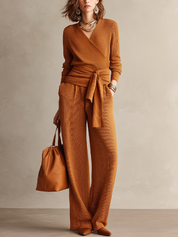 Sophisticated Cinnamon Wrap Knit Pant Set