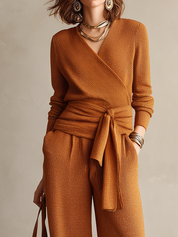 Sophisticated Cinnamon Wrap Knit Pant Set