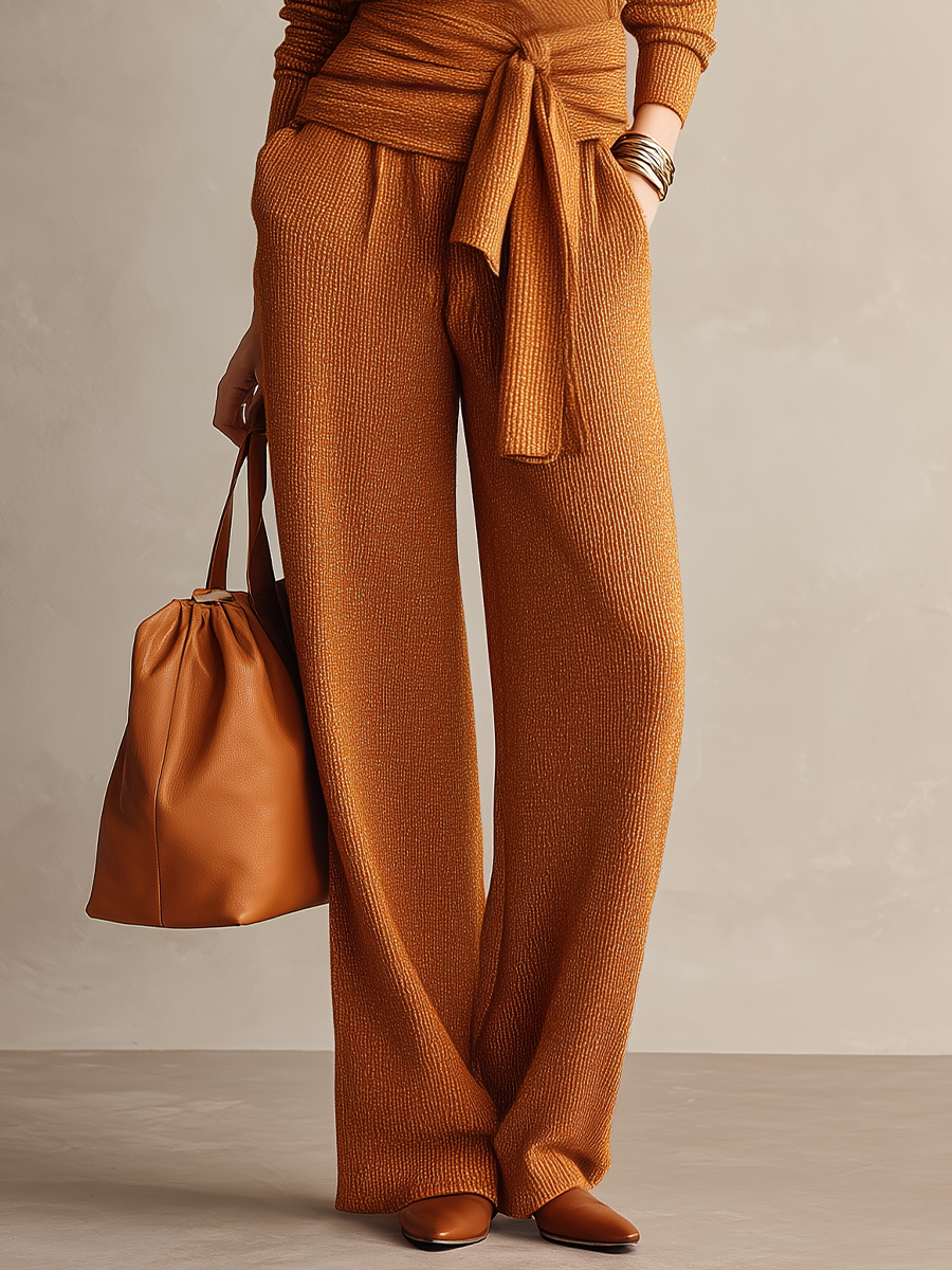 Sophisticated Cinnamon Wrap Knit Pant Set