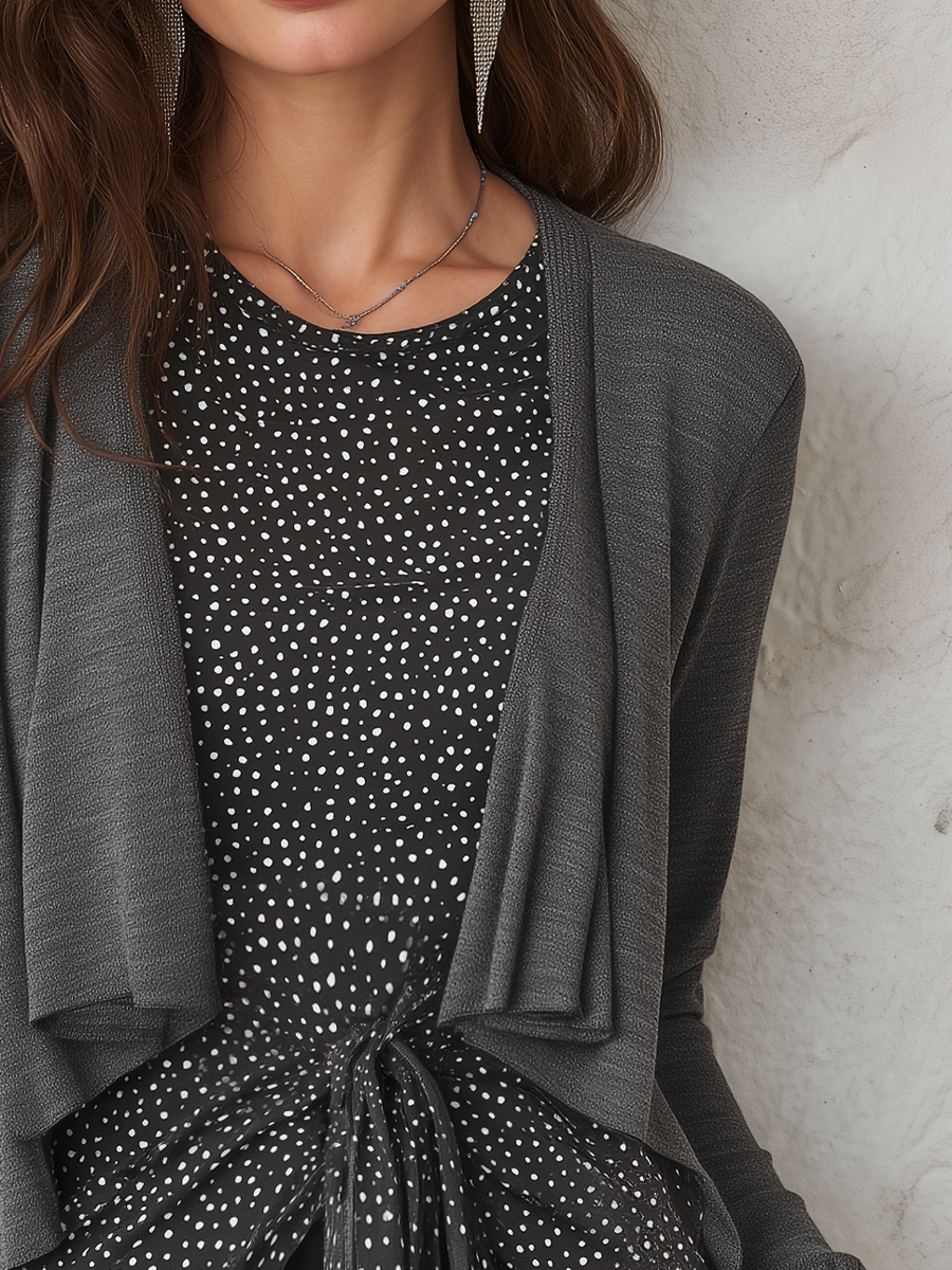Chic Charcoal Polka Dot Tie Front Blouse