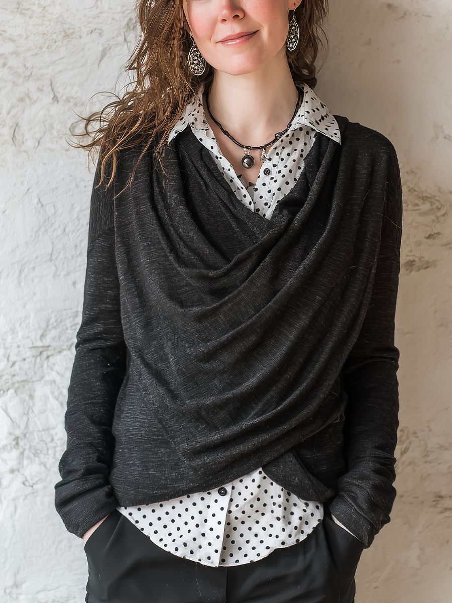 Elegant Black Layered Knit Shirt