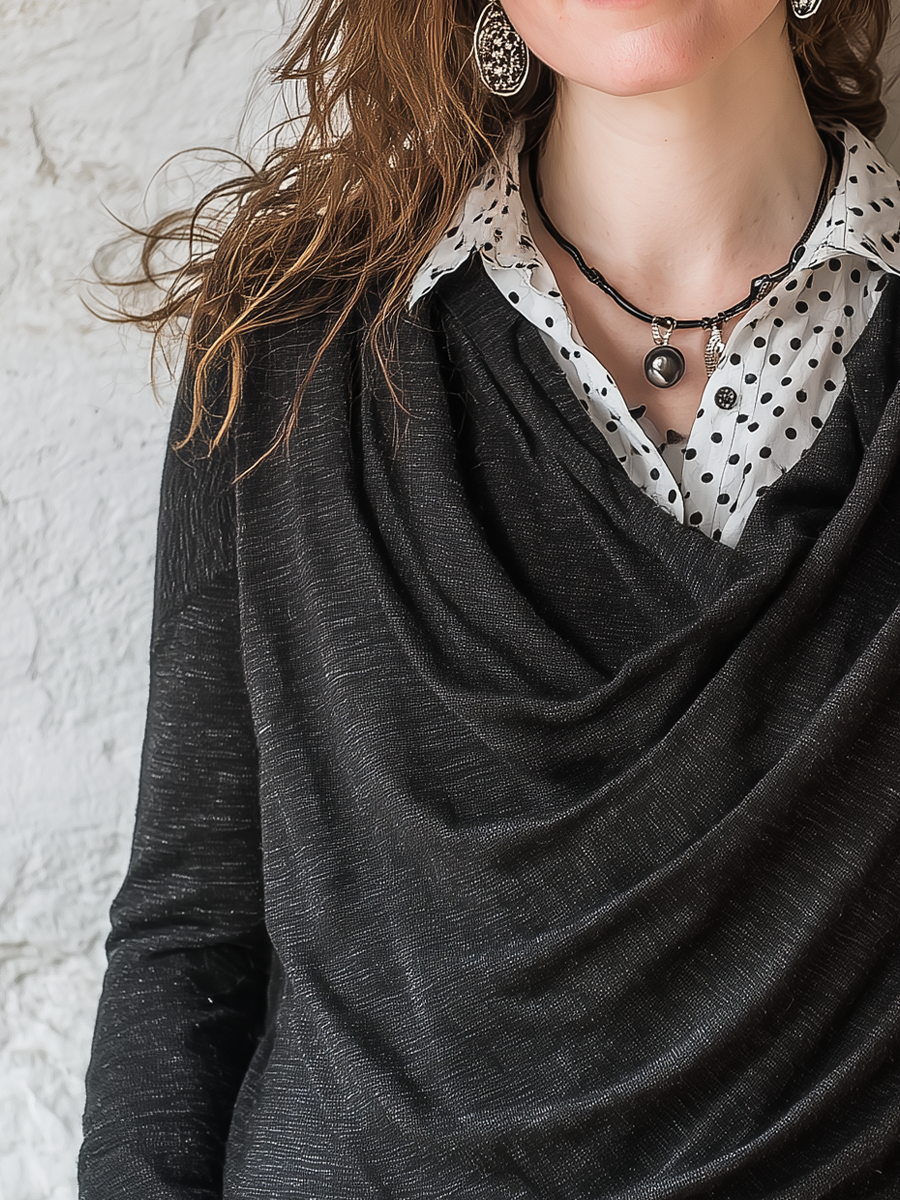 Elegant Black Layered Knit Shirt