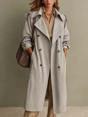 Timeless Light Grey Double-Breasted Long Coat