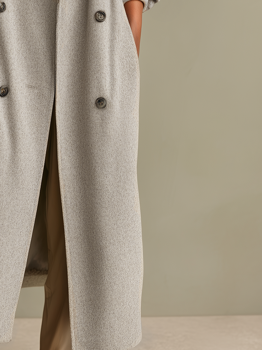 Timeless Light Grey Double-Breasted Long Coat