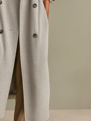 Timeless Light Grey Double-Breasted Long Coat