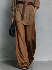 Quiet Luxe Metallic Knit Top & Flowing Wide Leg Pants Set
