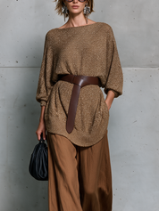 Quiet Luxe Metallic Knit Top & Flowing Wide Leg Pants Set