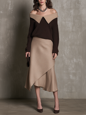 Effortless Evening Draped Knit Pullover & Asymmetric Skirt Set